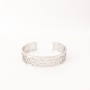 Tory Burch TB Gold Logo Cut out Cuff Bracelet Silver OS